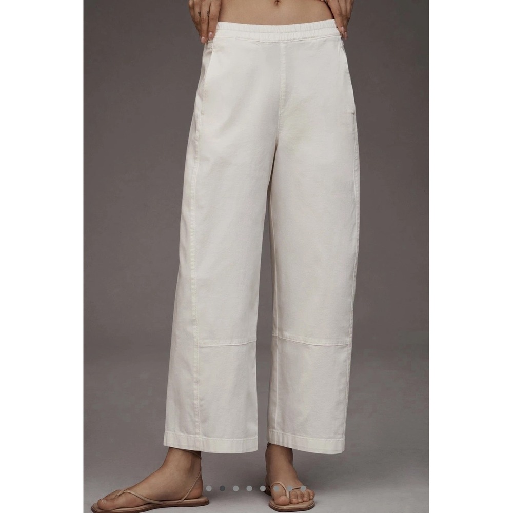 Pilcro Large The Izzie Relaxed Pull-On Barrel Leg Pants White Cotton Blend